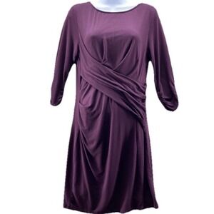 Kut from the Kloth Fauz Wrap Plum Purple Knit Dress 3/4 Sleeve Zip Back Womens 8